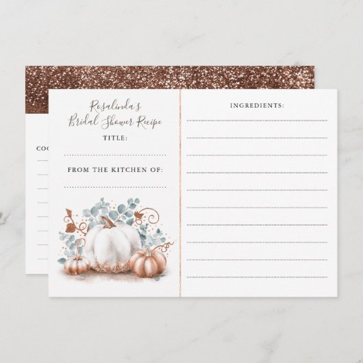 Rose Gold Pumpkin Fall Brautparty Rezept Begleitkarte (Vorne/Hinten)