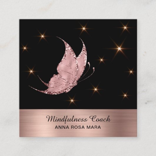 *~* Rose Gold QR Code Glitzer Butterfly Mystical Quadratische Visitenkarte (Vorderseite)
