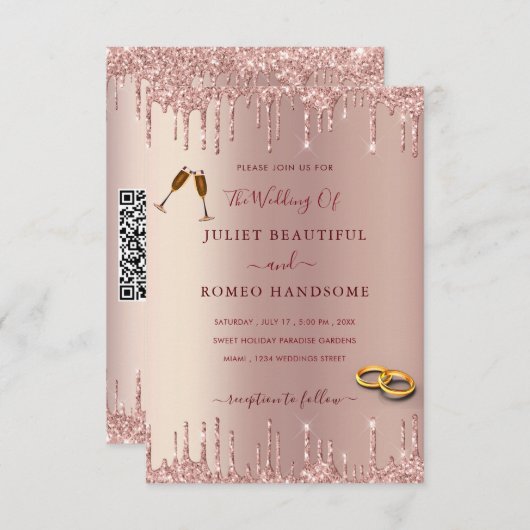 Rose Gold QR Code Hochzeitsvorlage (Vorne/Hinten)