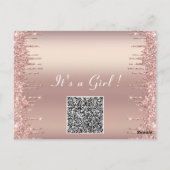Rose Gold QR Code Kinderdusche Einladung Postkarte (Rückseite)