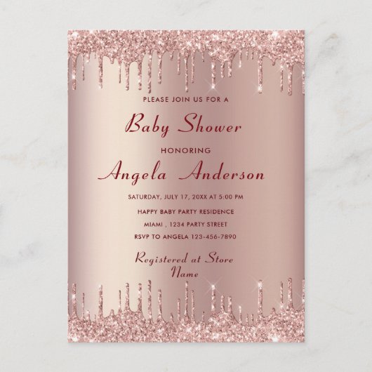 Rose Gold QR Code Kinderdusche Einladung Postkarte (Vorderseite)