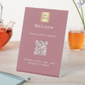 Rose Gold QR Code Kundenregistrierung willkommen Sockelschild (In Situ)