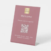 Rose Gold QR Code Kundenregistrierung willkommen Sockelschild (Vorderseite)