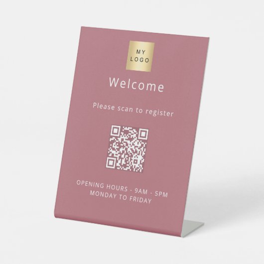 Rose Gold QR Code Kundenregistrierung willkommen Sockelschild (Vorderseite)