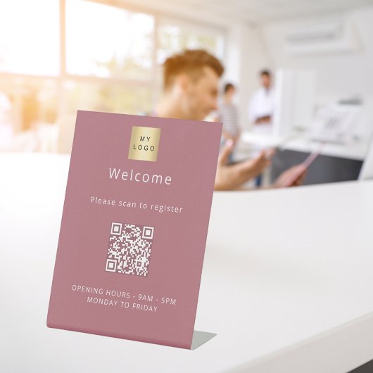 Rose Gold QR Code Kundenregistrierung willkommen Sockelschild