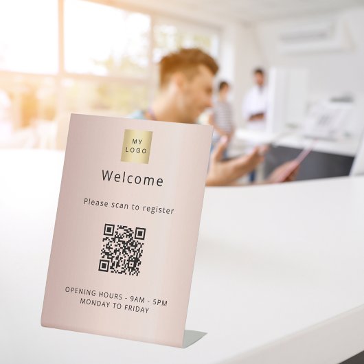Rose Gold QR Code Kundenregistrierung willkommen Sockelschild