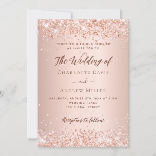 Rose Gold QR-Code UAWG Details Hochzeit Einladung (Vorderseite)