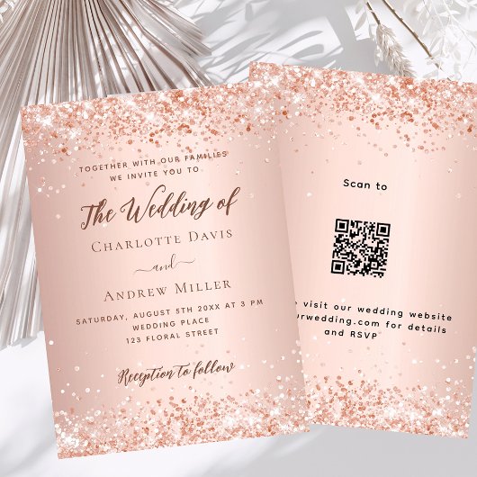 Rose Gold QR-Code UAWG Details Hochzeit Einladung