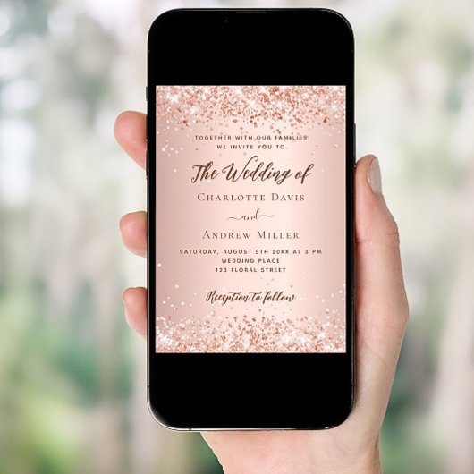 Rose Gold QR-Code UAWG Details Hochzeit Einladung