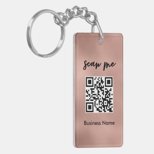 Rose Gold QR Code Visitenkarte Ihr Logo Schlüsselanhänger (Vorderseite links)