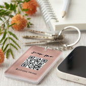 Rose Gold QR Code Visitenkarte Ihr Logo Schlüsselanhänger (Vorderseite rechts)