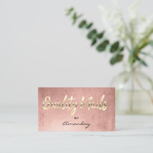 Rose Gold Quality Nail Script QR-Logo Visitenkarte (Stehend Vorderseite)