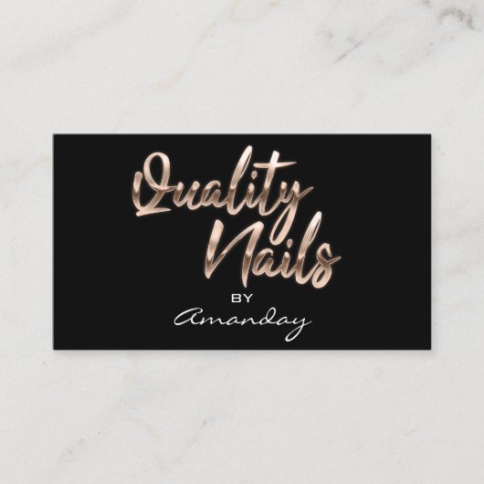 Rose Gold Quality Nails Script QRCode Logo Visitenkarte (Vorderseite)