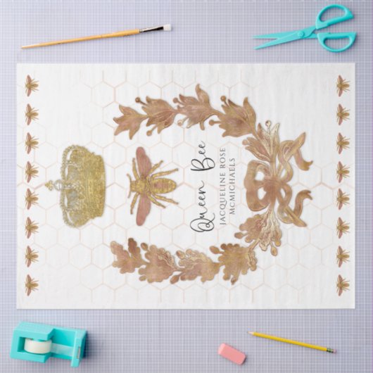 Rose Gold Queen Bee Crown Baby Name Decoupage Seidenpapier (Basteln)