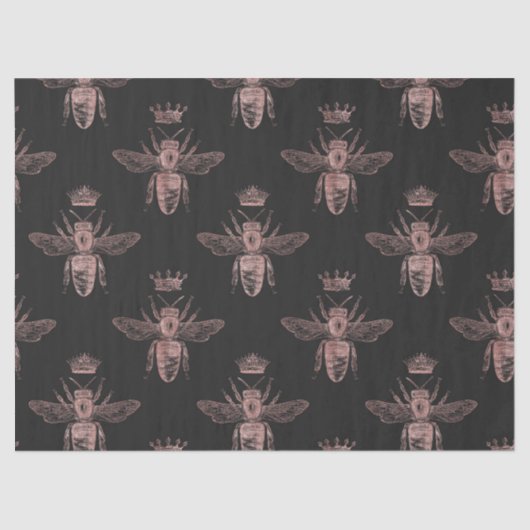 Rose Gold Queen Bienen auf Black Decoupage Seidenpapier (Vorderseite)