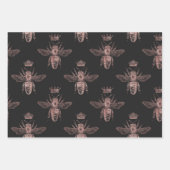 Rose Gold Queen Bienen auf Schwarz Geschenkpapier Set (Vorderseite 3)