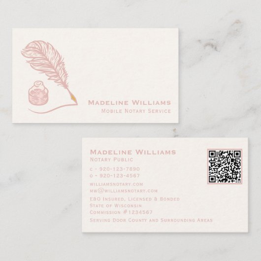 Rose Gold Quill QR Code Mobile Notar Visitenkarte (Vorne/Hinten)