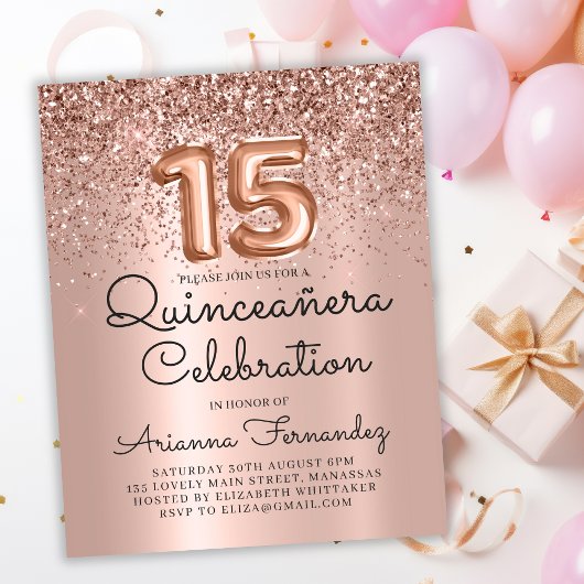 Rose Gold Quinceañera 15. Geburtstag Einladung