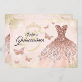 Rose Gold Quinceanera Butterfly Kleid Einladung (Vorne/Hinten)