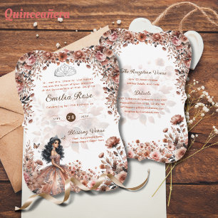 Rose Gold Quinceanera Dress Floral Rose Einladung
