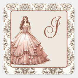 Rose Gold Quinceañera Dress Quadratischer Aufkleber