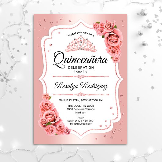 Rose Gold Quinceanera Einladung