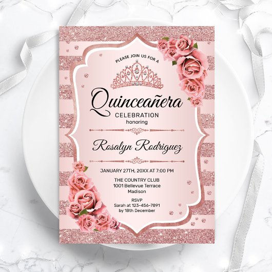 Rose Gold Quinceanera Einladung