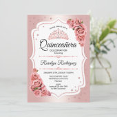 Rose Gold Quinceanera Einladung (Stehend Vorderseite)