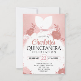 Rose Gold Quinceanera Florentinerkleidung Einladung