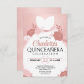 Rose Gold Quinceanera Florentinerkleidung Einladung (Vorne/Hinten)