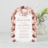 Rose Gold Quinceañera Glitzer Ballon Foto Einladung (Stehend Vorderseite)