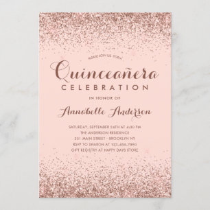 Rose Gold Quinceañera Glitzer Elegante Geburtstag Einladung