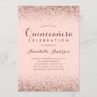 Rose Gold Quinceañera Glitzer Elegante Geburtstag Einladung
