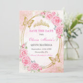Rose Gold Quinceanera Miss 15 Save the Date Einladung (Stehend Vorderseite)