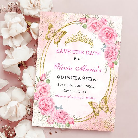 Rose Gold Quinceanera Miss 15 Save the Date Einladung