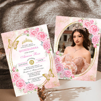 Rose Gold Quinceanera Miss Quince 15 Anos Foto Einladung