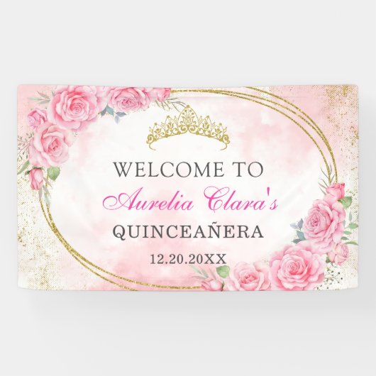 Rose Gold Quinceanera Miss Quince 15 Anos Geburtst Banner (Horizontal)
