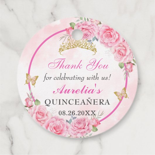 Rose Gold Quinceanera Miss Quince 15 Anos Geburtst Geschenkanhänger (Rückseite)