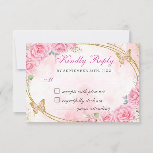 Rose Gold Quinceanera Miss Quince 15 Anos Geburtst RSVP Karte (Vorderseite)