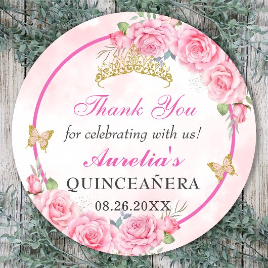 Rose Gold Quinceanera Miss Quince 15 Anos Geburtst Runder Aufkleber