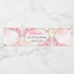 Rose Gold Quinceanera Miss Quince 15 Anos Geburtst Wasserflaschenetikett