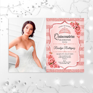 Rose Gold Quinceanera mit Foto Einladung