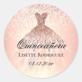 Rose Gold Quinceanera Personalisiert Runder Aufkleber