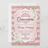 Rose Gold Quinceanera - Weißrosen Einladung (Vorderseite)