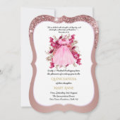 Rose Gold Quinceñera Rosa Blumengestein Einladung (Vorderseite)