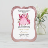 Rose Gold Quinceñera Rosa Blumengestein Einladung (Stehend Vorderseite)