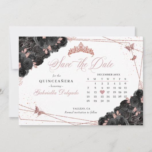 Rose Gold Quinceñera Save the Date Einladung (Vorderseite)