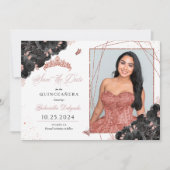 Rose Gold Quinceñera Save the Date Foto Einladung (Vorderseite)