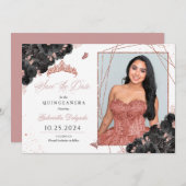 Rose Gold Quinceñera Save the Date Foto Einladung (Vorne/Hinten)