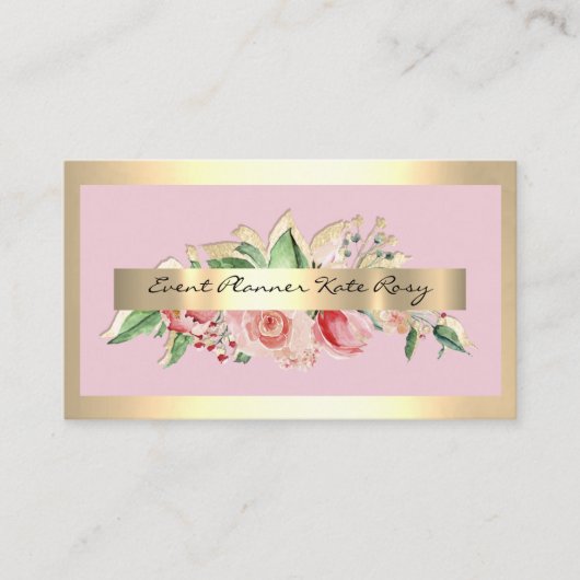 Rose Gold Rahmen Minze Rosa Blütenschmuck Visitenkarte (Vorderseite)